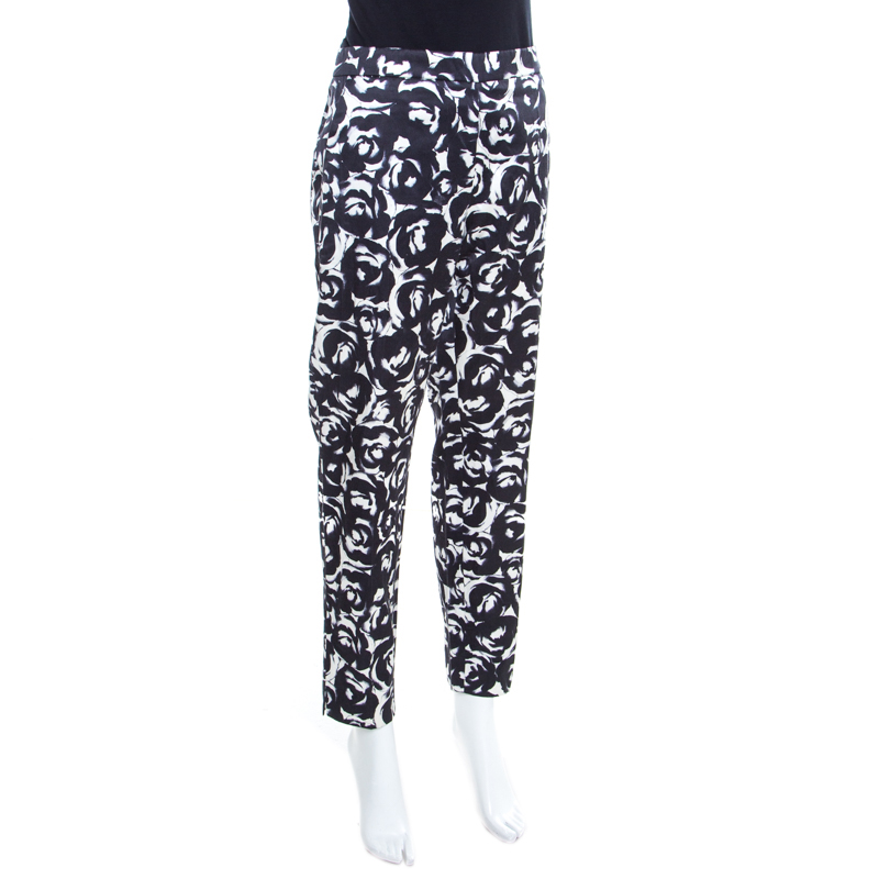 

Moschino Monochrome Rose Printed Satin Tailored Trousers, Multicolor