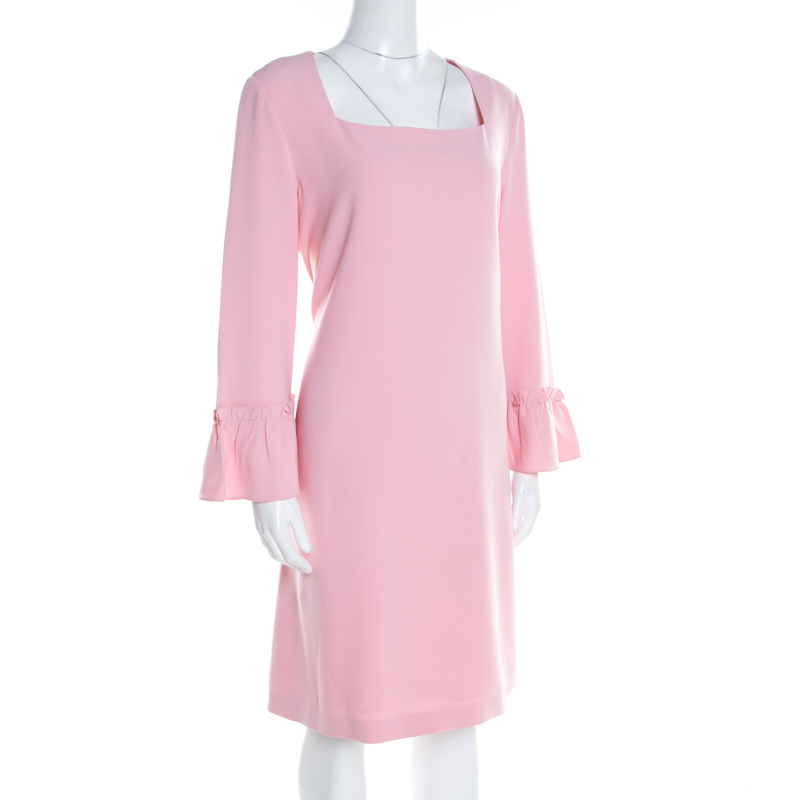 

Boutique Moschino Pink Crepe Square Neck Trumpet Sleeve Shift Dress