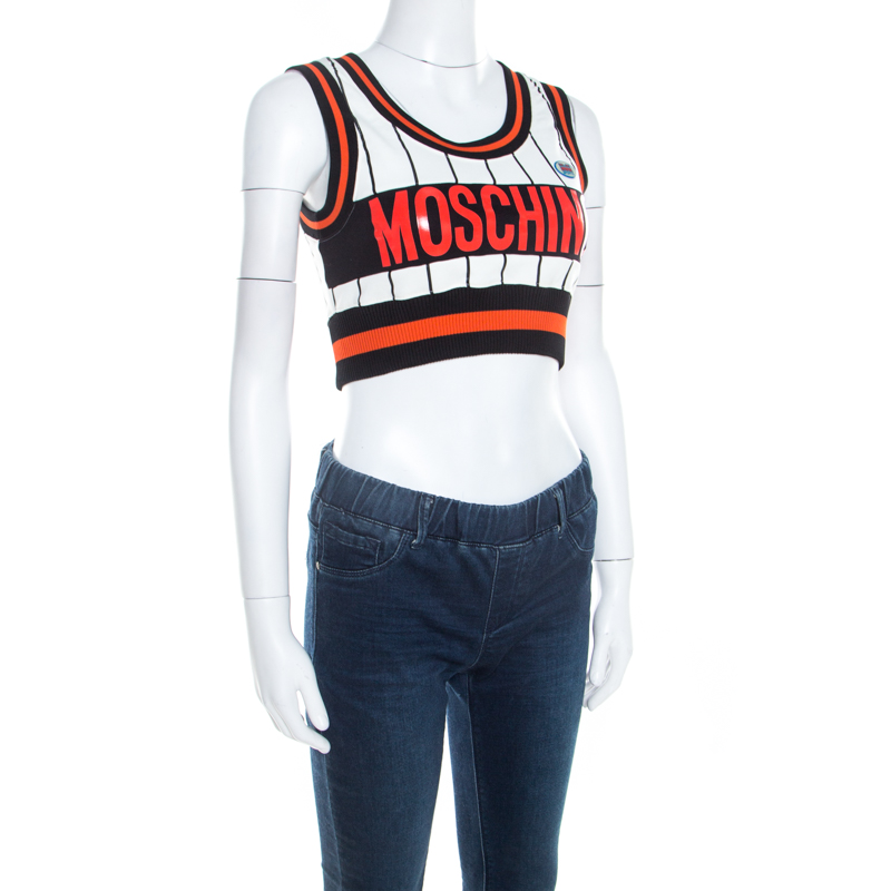 

Moschino Couture Multicolor Striped Cotton Blend Ribbed Trim Crop Top