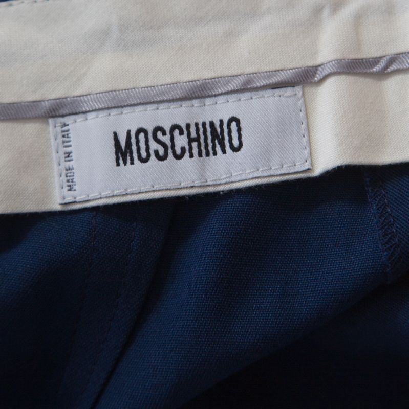 Pre-owned Moschino Navy Blue Cotton Embroidered Embellished Detail Fitted Trousers M