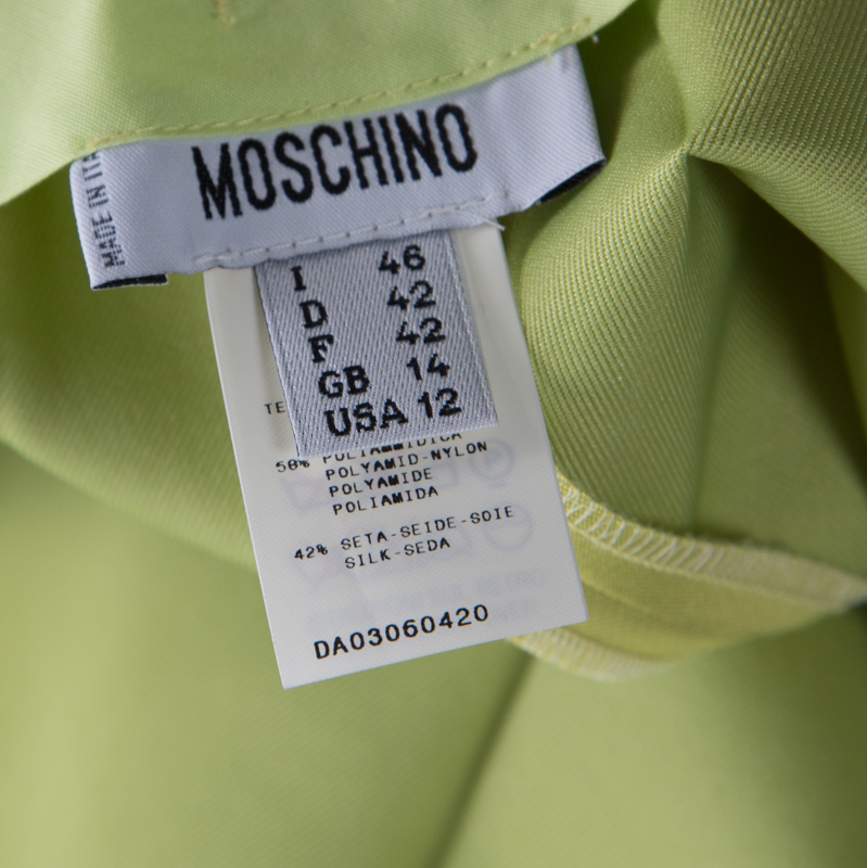 Pre-owned Moschino Bright Green Silk Blend Flat Front Straight Leg Trousers L