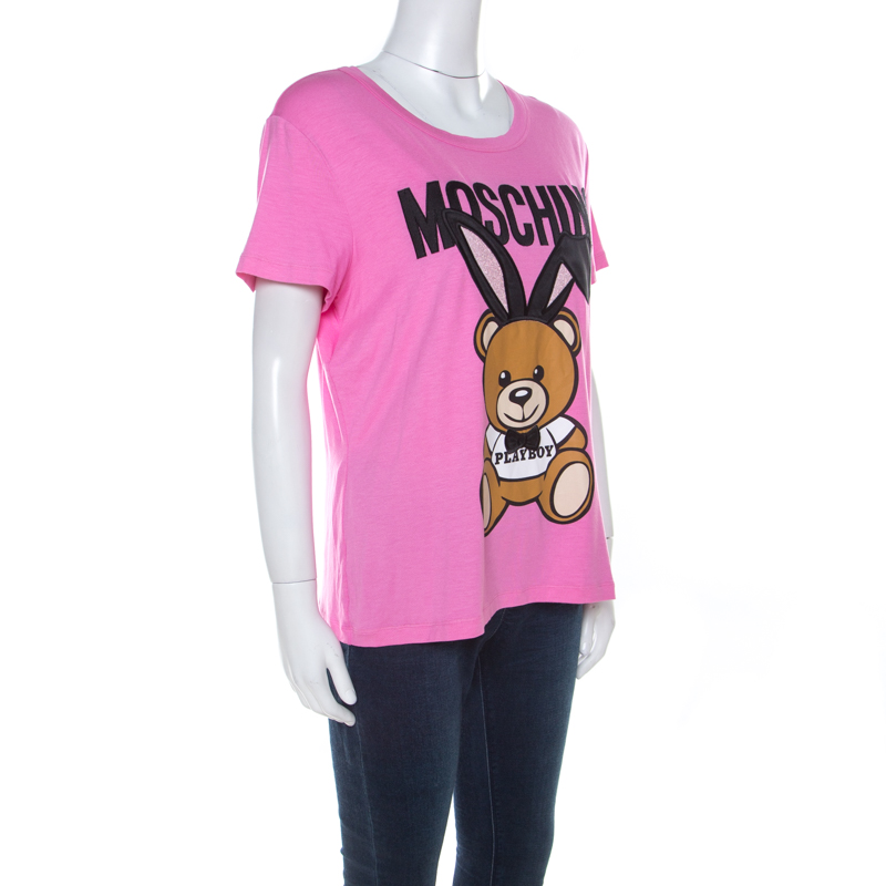 

Moschino Pink Teddy Bear Printed & Embroidered Jersey T-shirt