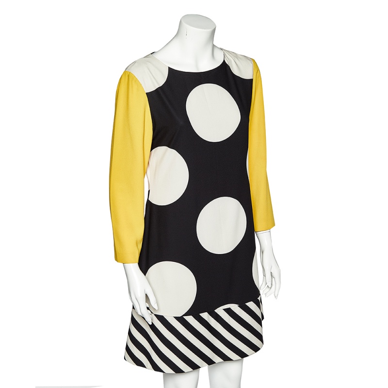 

Boutique Moschino Multicolor Polka Dot Printed Crepe Paneled Shift Dress, Black