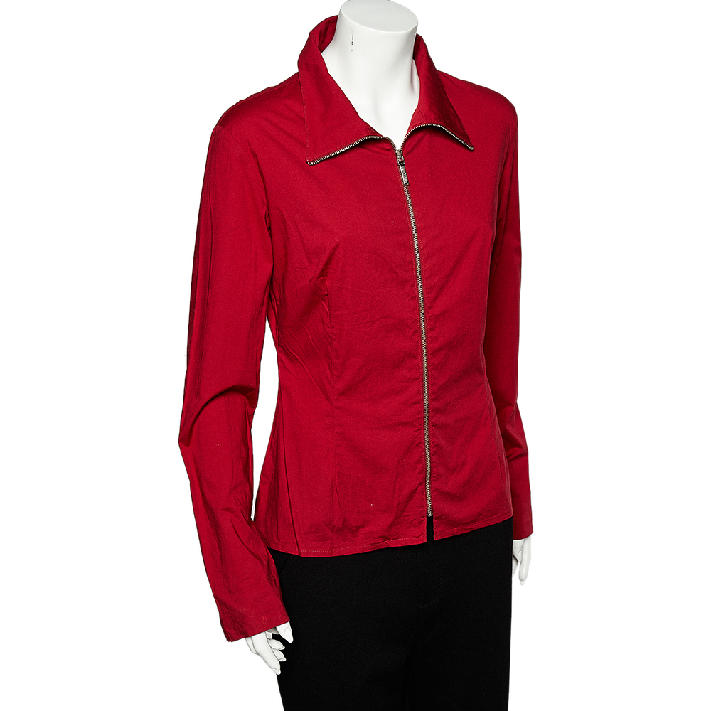 

Moschino Jeans Red Cotton Zip Front Shirt