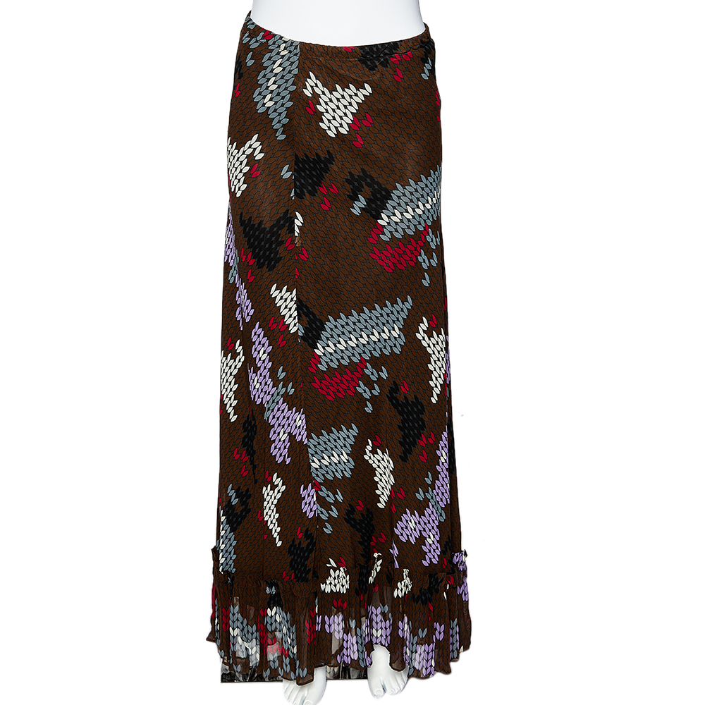 

Moschino Cheap & Chic Multicolor Printed Crepe Ruffled Hem Maxi Skirt M