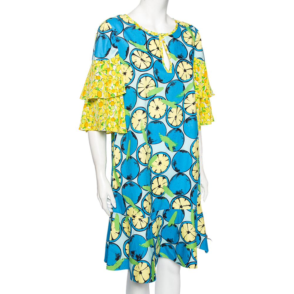 

Boutique Moschino Multicolor Printed Cotton And Silk Ruffle Sleeve Dress