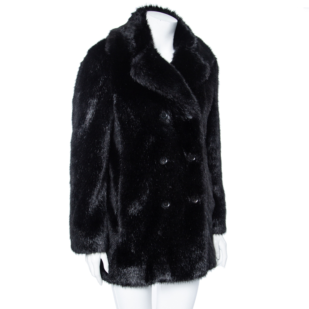 

Moschino Couture Black Faux Fur Double Breasted Short Coat