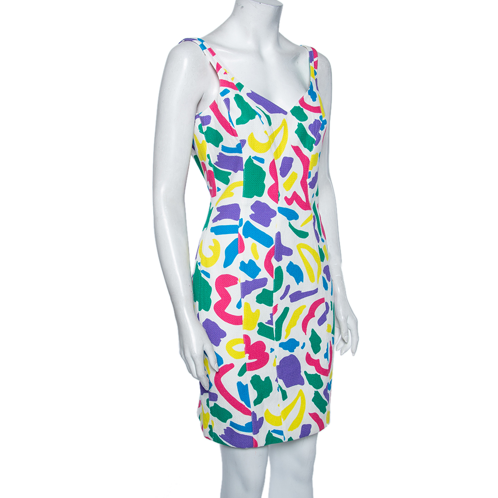 

Moschino Couture Multicolored Printed Textured Silk Sleeveless Dress, Multicolor