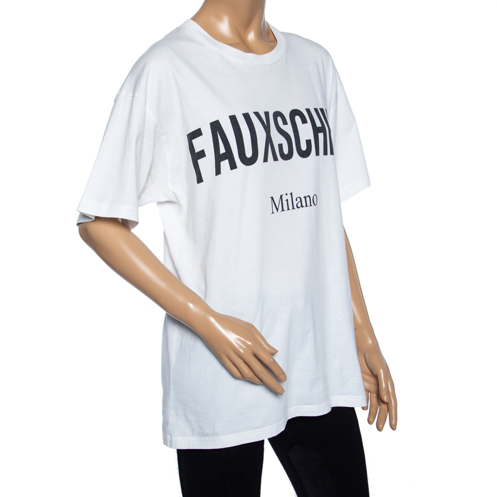 

Moschino White Fauxchino Print Cotton Oversized T-Shirt
