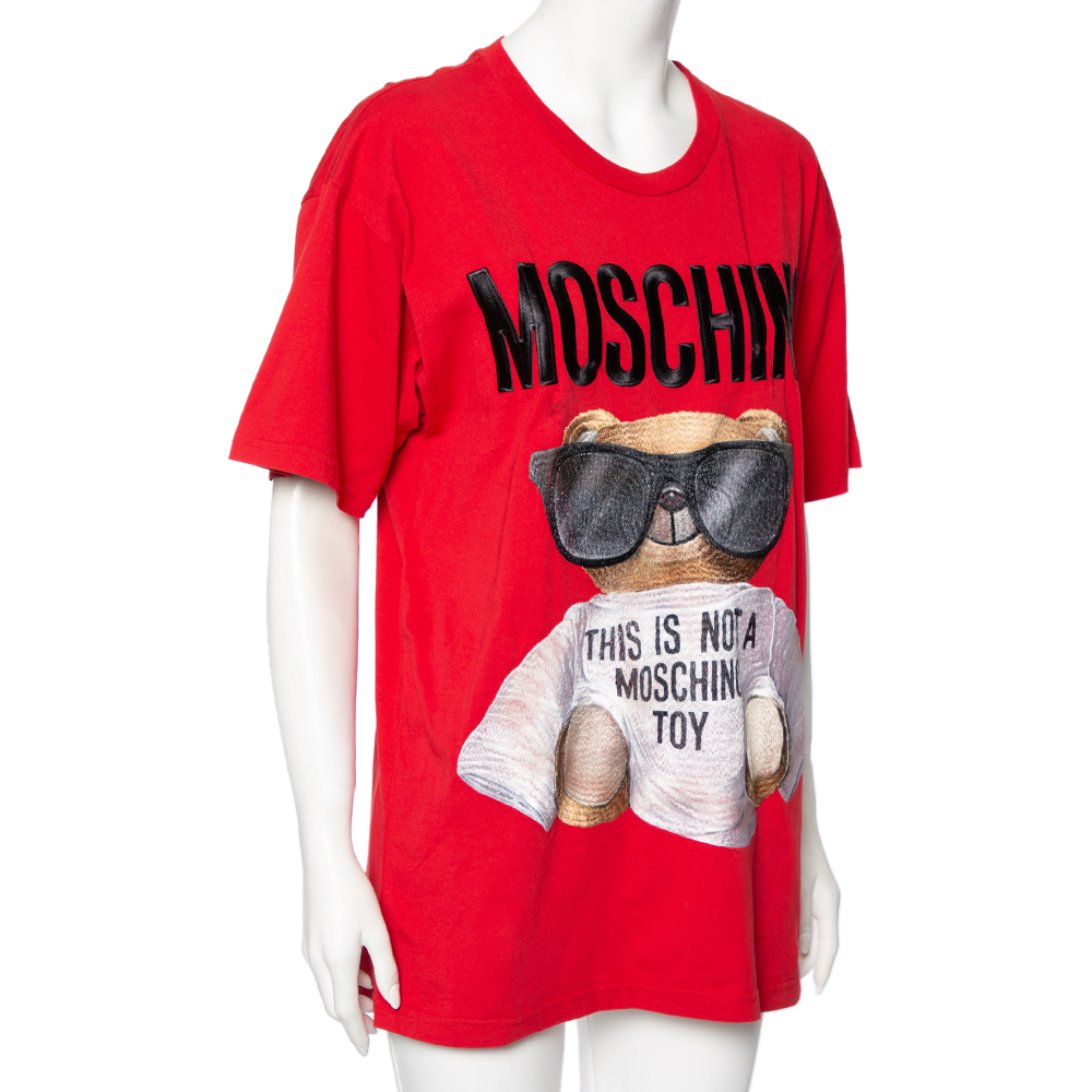 

Moschino Red Teddy Logo Printed Cotton Short Sleeve T-Shirt