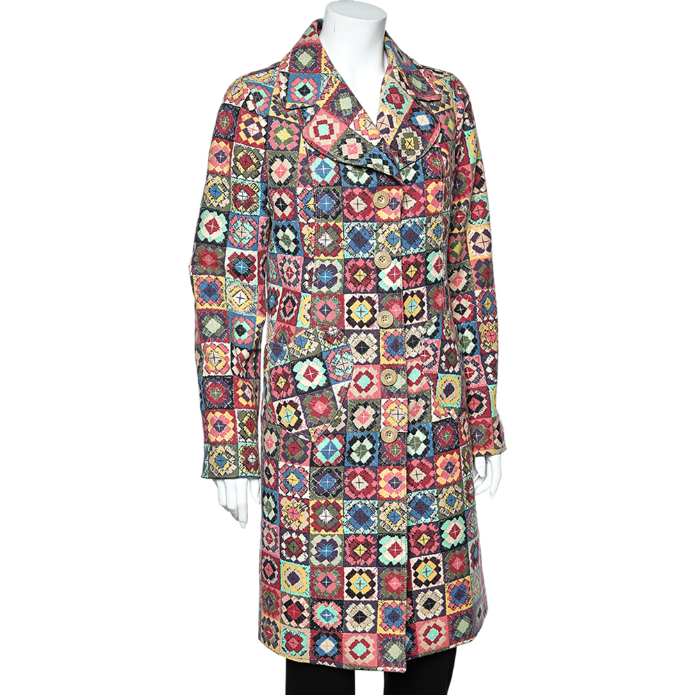 

Moschino Jeans Multicolor Printed Wool Button Front Coat
