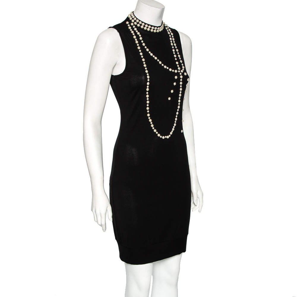 

Moschino Black Silk Pearl Embellished Sleeveless Dress