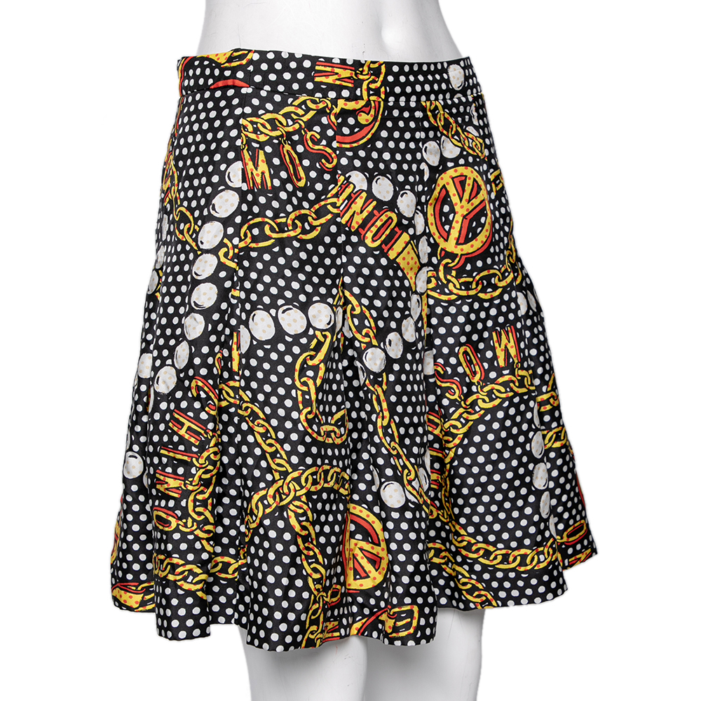 

Moschino Couture Multicolored Pokla Dotted Chain Print Silk Pleated Skirt, Multicolor