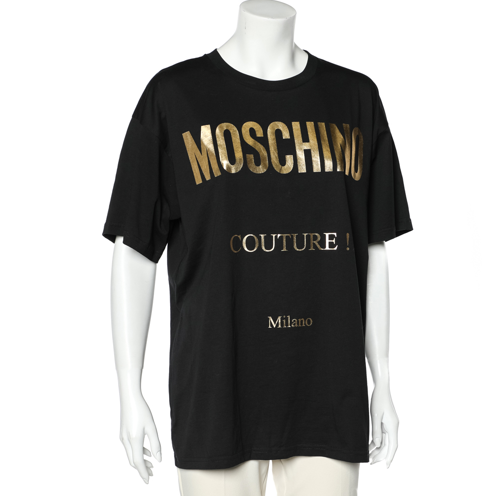 

Moschino Couture Black Metallic Logo Printed Cotton Oversized T-shirt