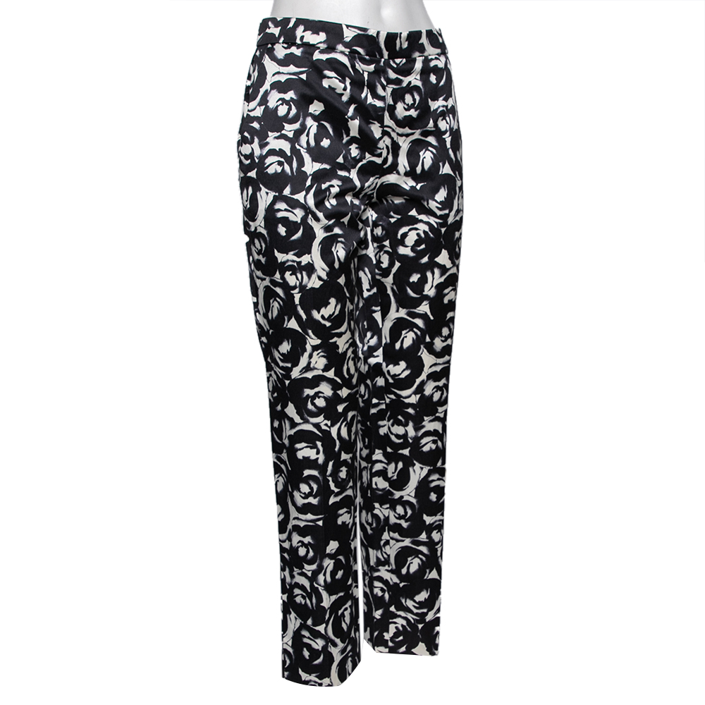 

Moschino Monochrome Rose Printed Silk Satin Tailored Trousers, Black