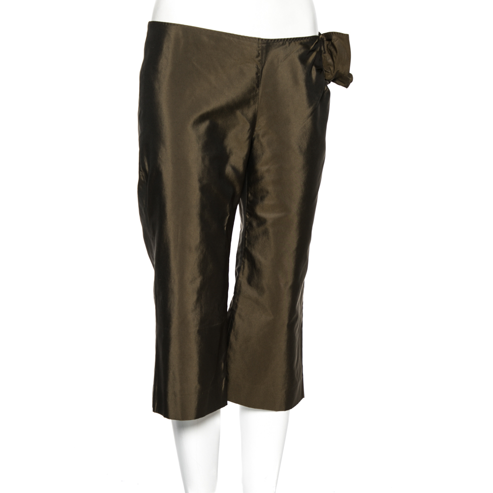 

Moschino Olive Green Silk Bow Detail Capri Pants