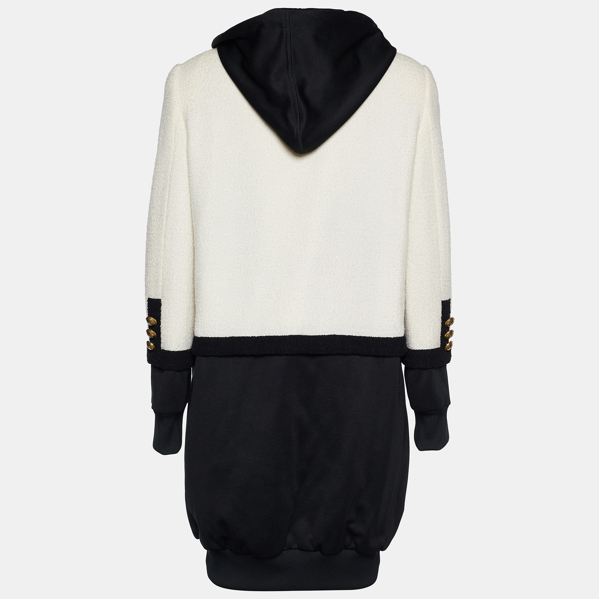 

Moschino Couture Monochrome Tweed & Rib Knit Faux Jacket Hoodie Dress, Black