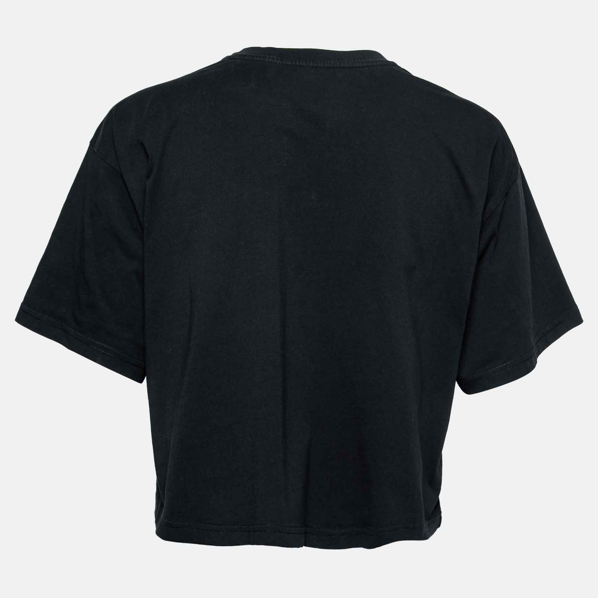 

Moschino Black Cotton Logo Printed Crop Top