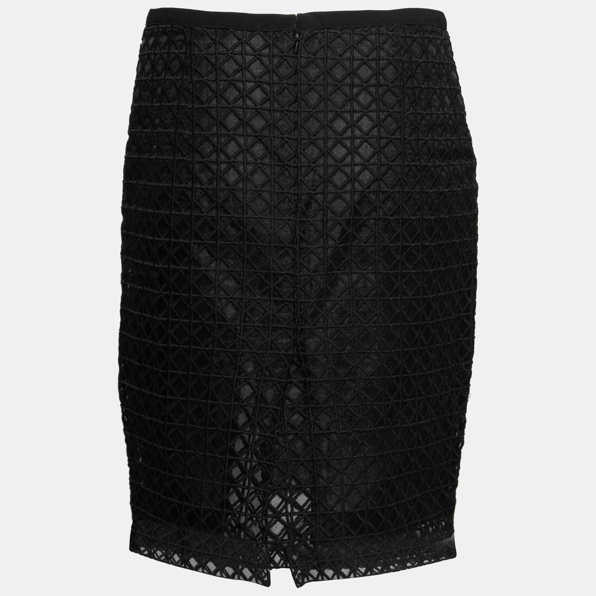 

Moschino Black Geometric Embroidered Organza Knee-Length Skirt