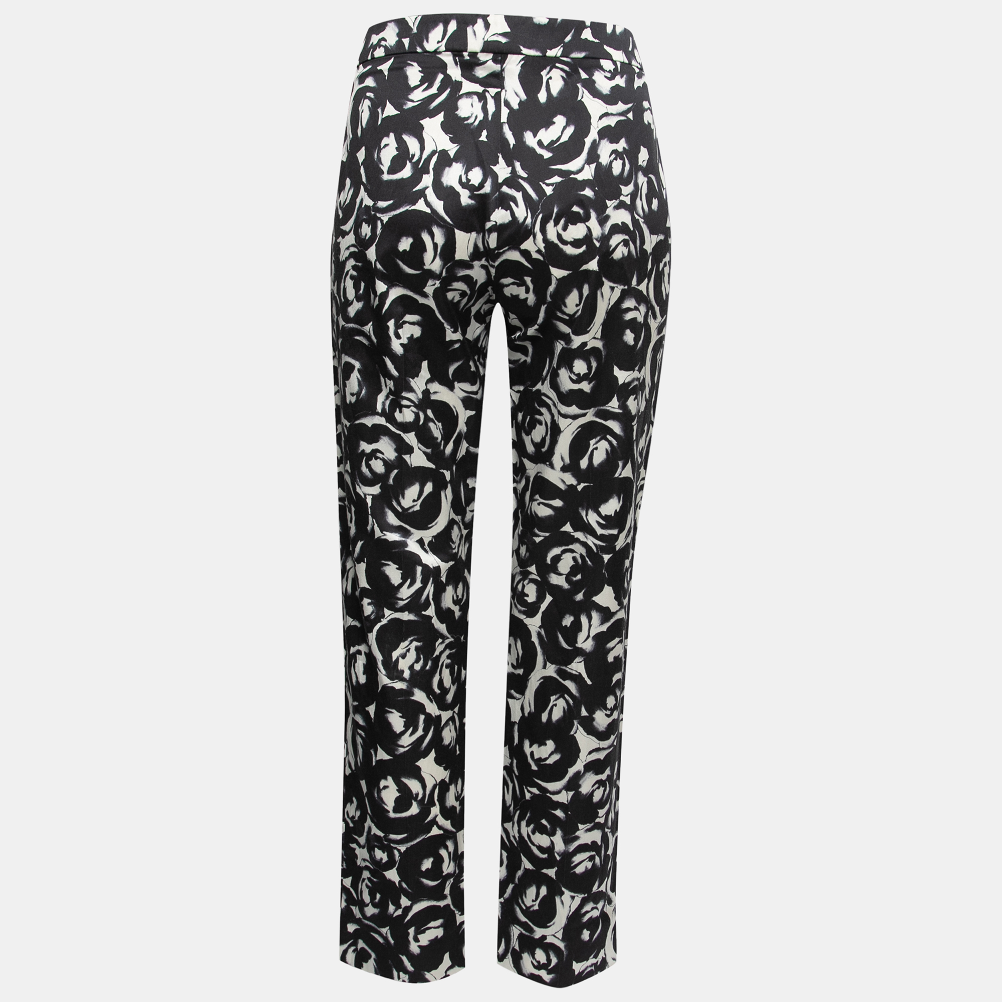 

Moschino Black & White Flower Printed Silk Trousers