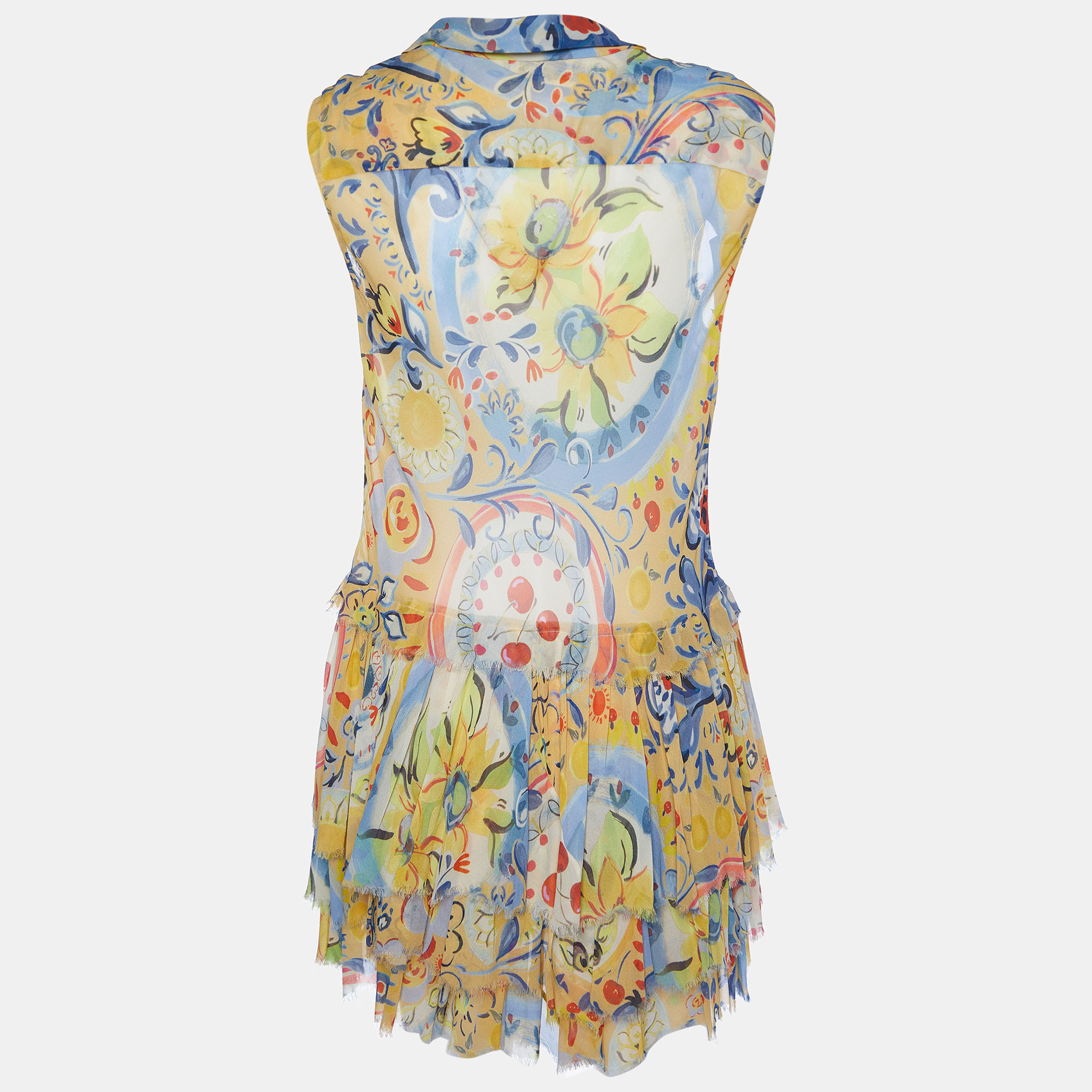 

Moschino Yellow Printed Silk Tiered Mini Dress