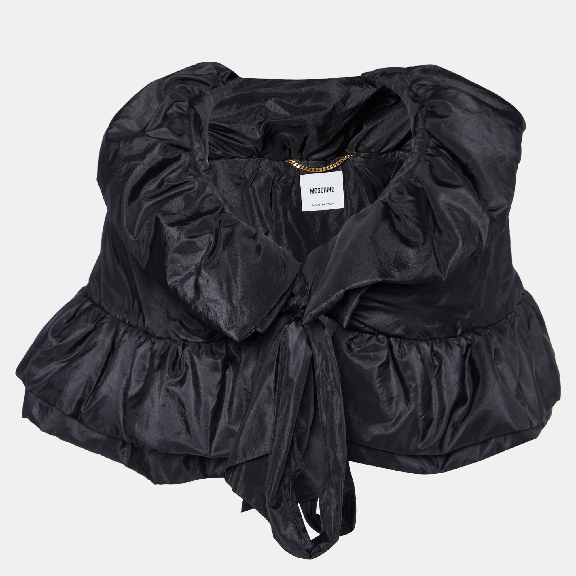 

Moschino Black Silk Puffer cape Jacket