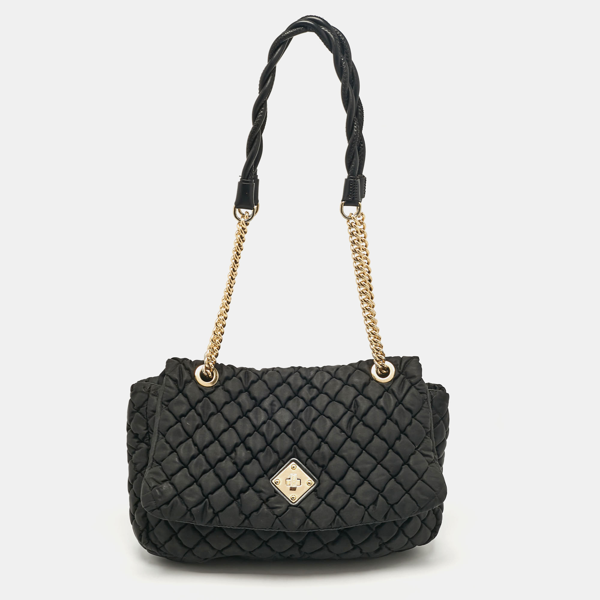 

Moschino Black Quilted Nylon Flap Bag