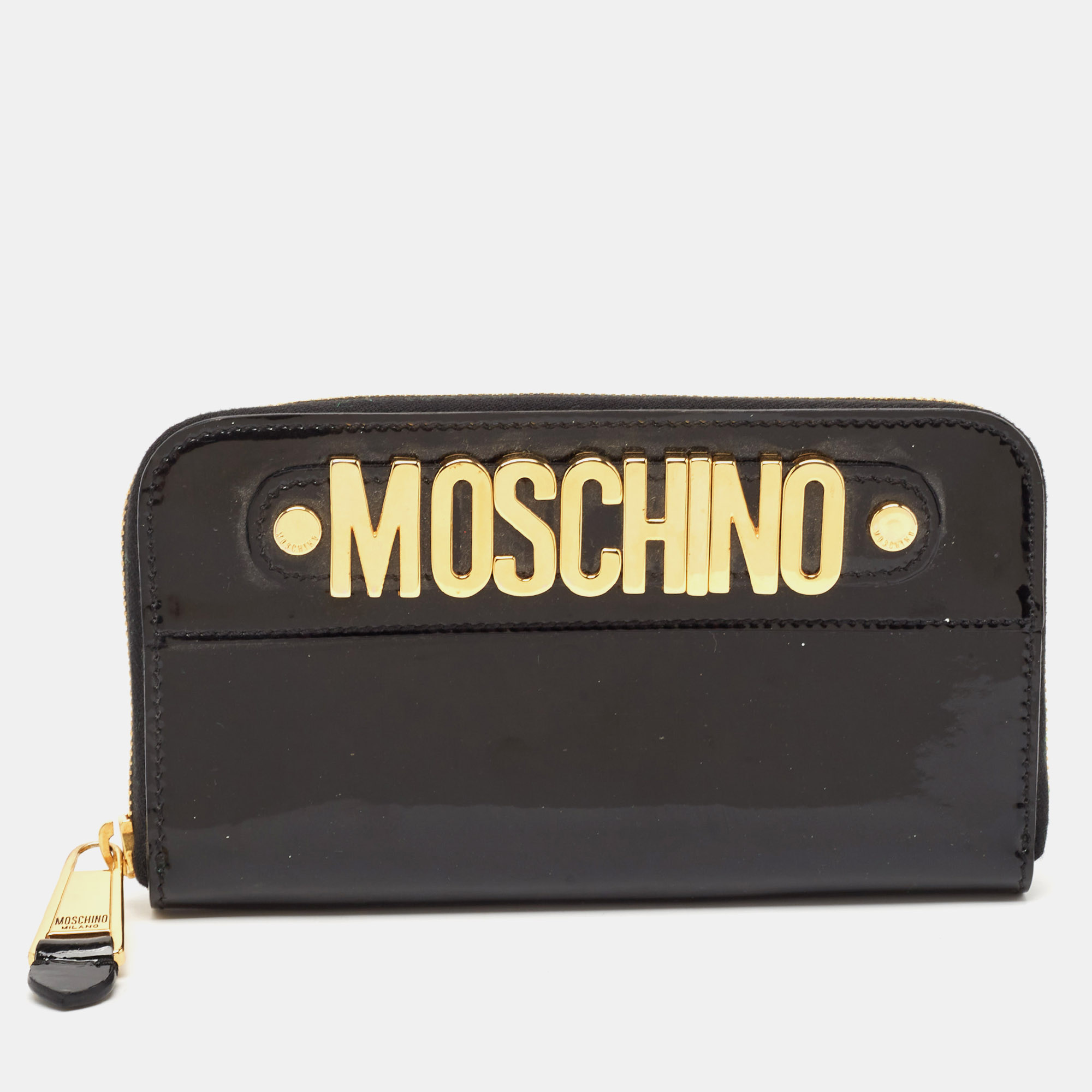 

Moschino Black Patent Leather Logo Classic Continental Wallet