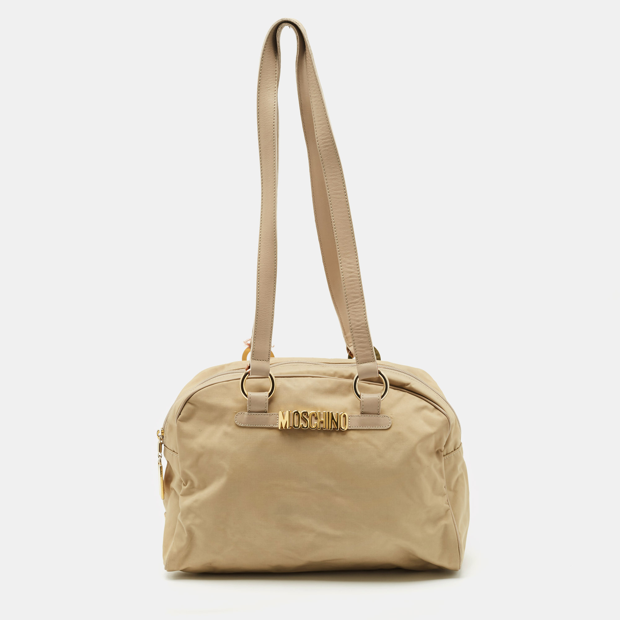

Moschino Beige Fabric Logo Long Handle Satchel