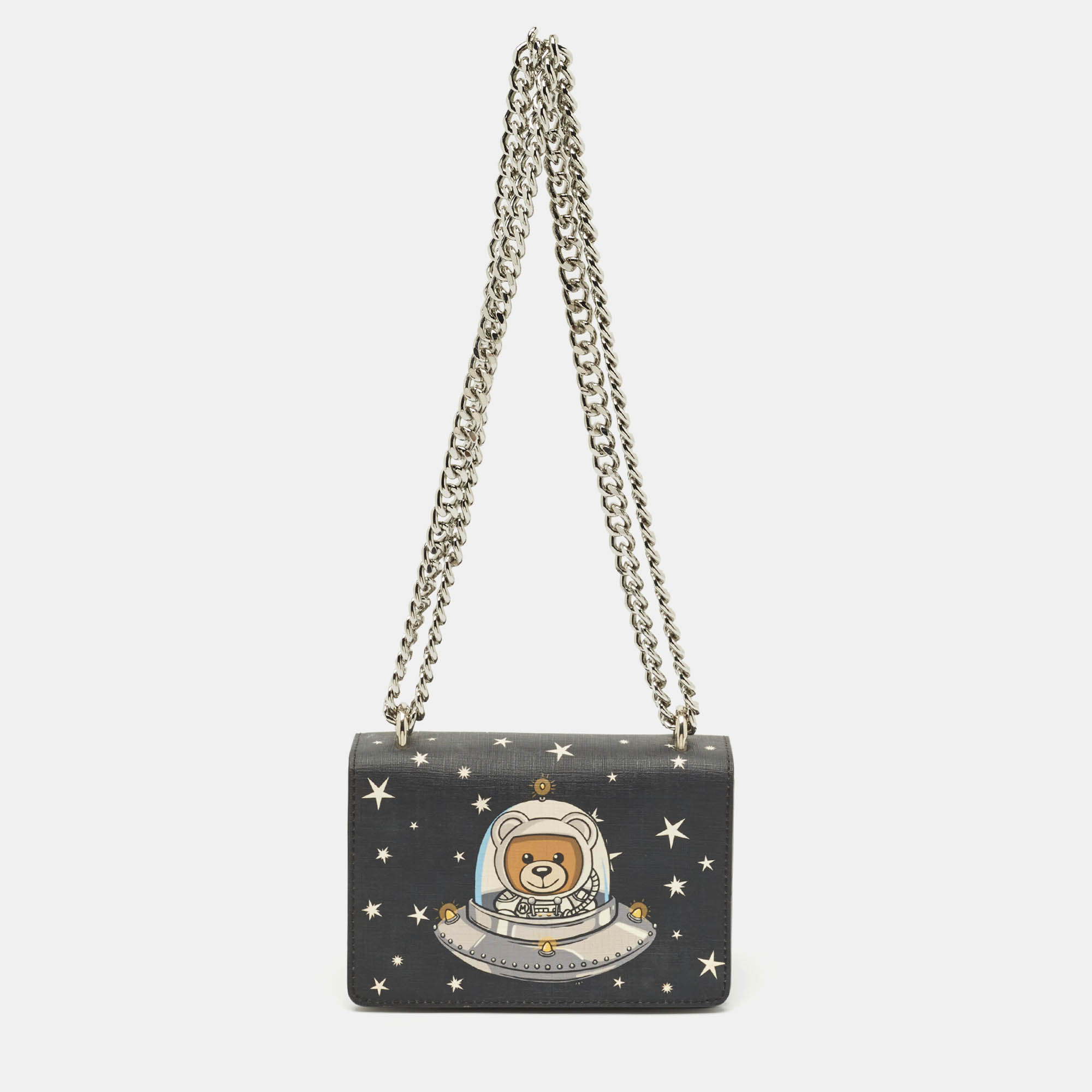 

Moschino Black Leather Space Teddy Shoulder Bag