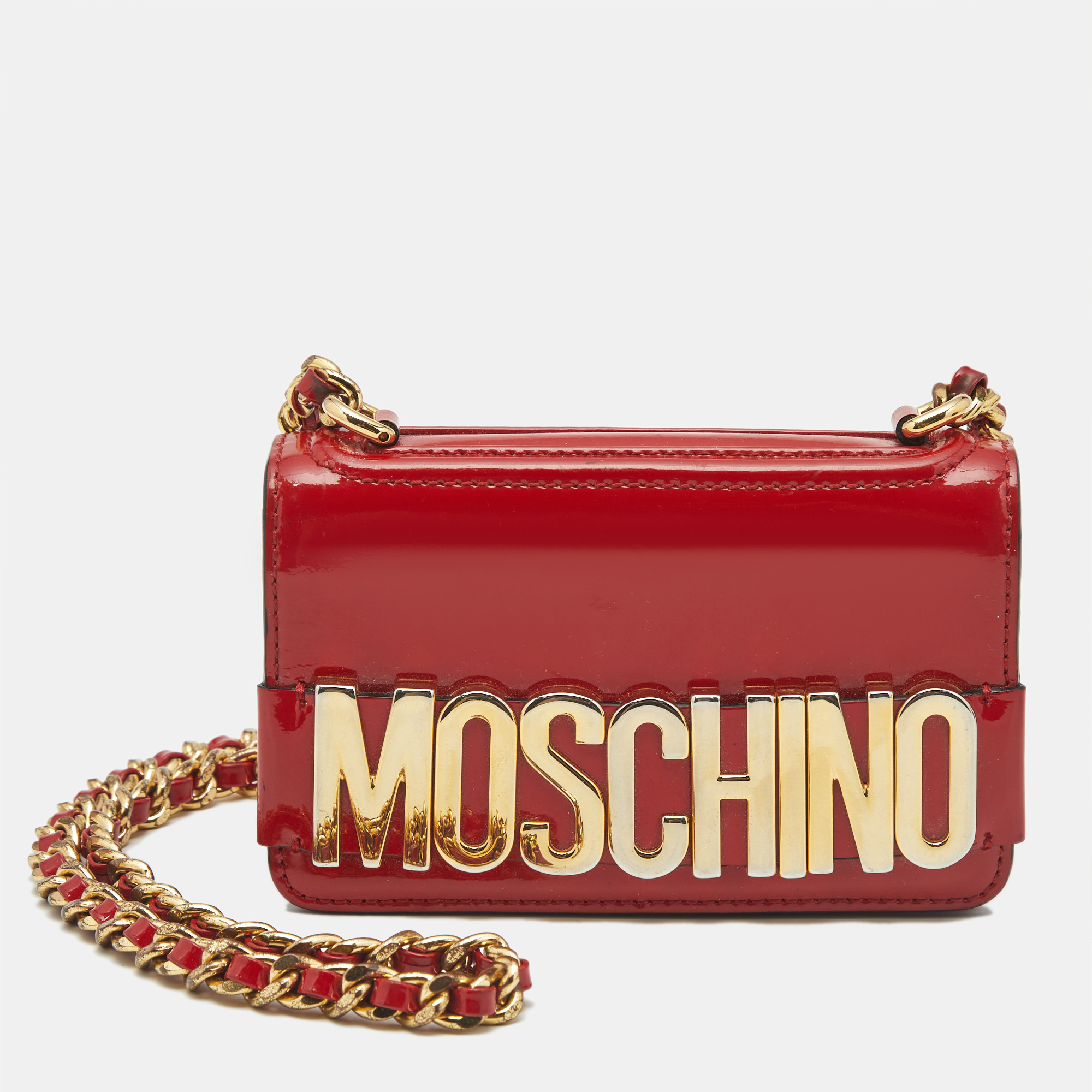 

Moschino Red Patent Leather Mini Logo Shoulder Bag