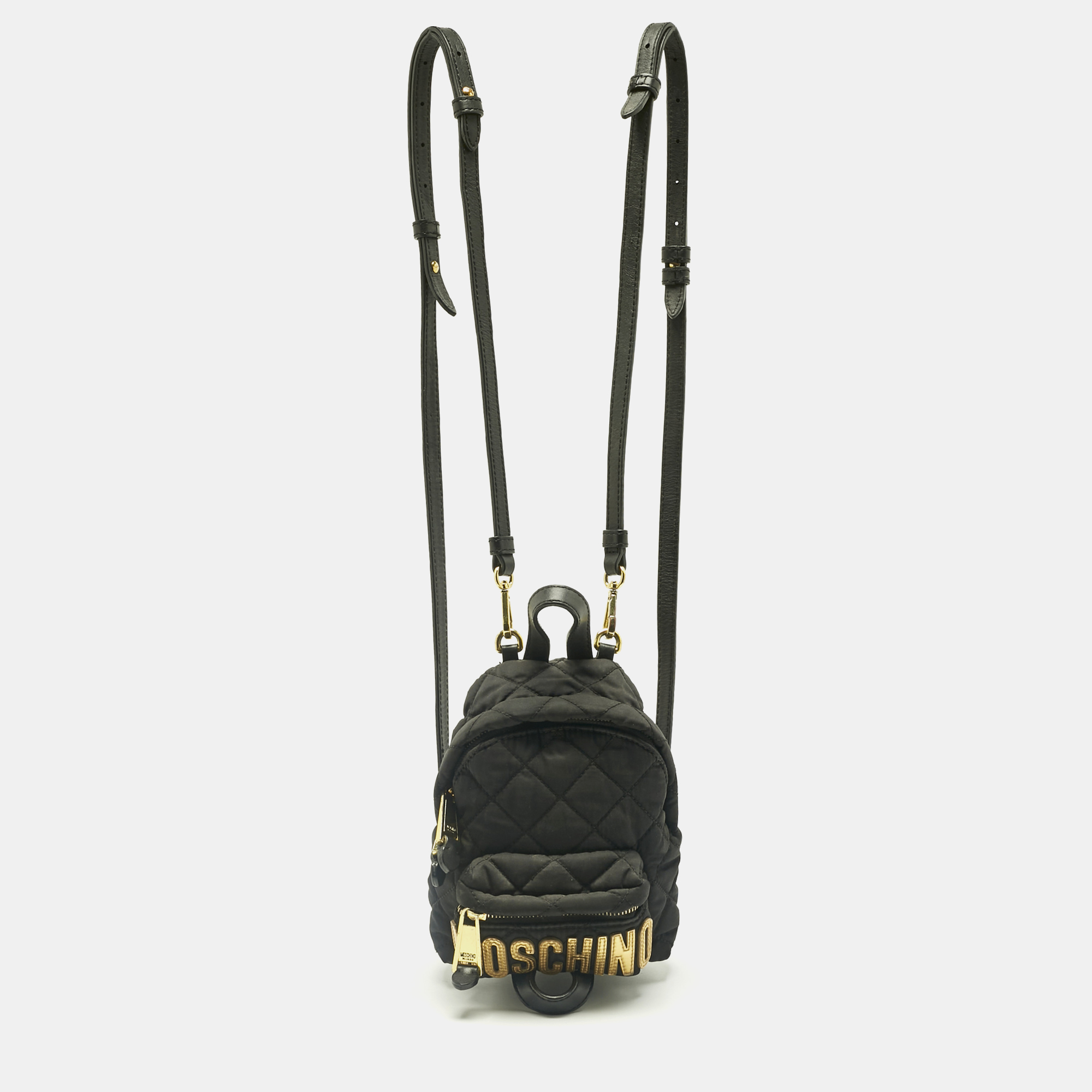 Pre-owned Moschino Black Quilted Nylon Mini Classic Logo Backpack