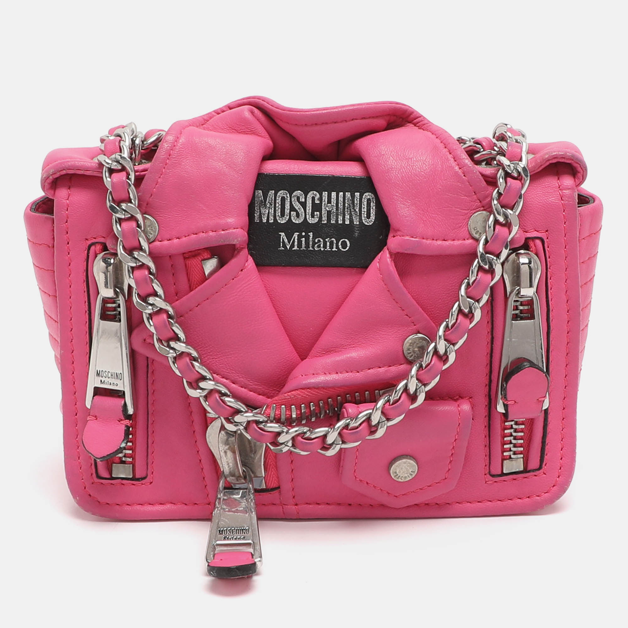 

Moschino Capsule Biker Pink Leather Crossbody Bag