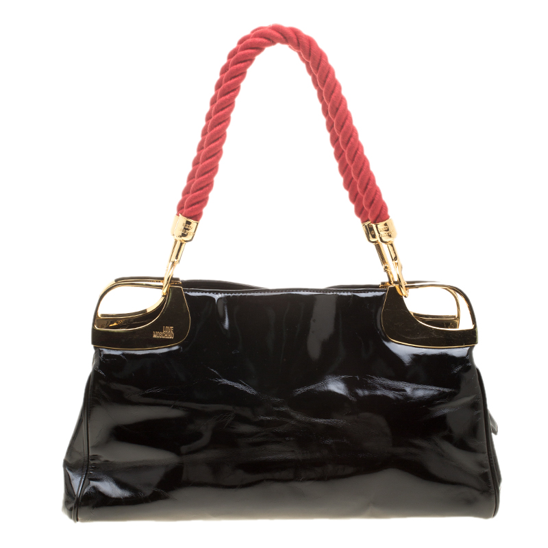 Pre Owned Moschino Black Patent Leather Shoulder Bag
