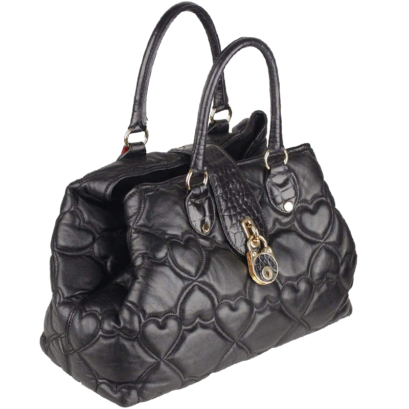 

Moschino Black Heart Embossed Leather Shoulder Bag