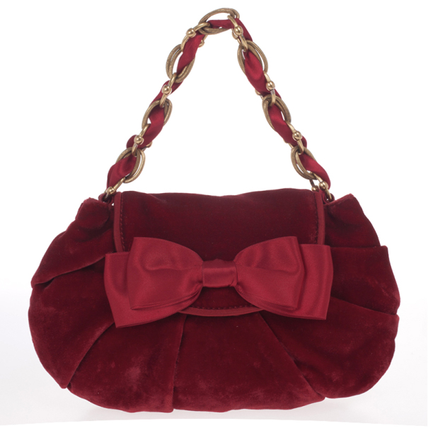 Pre Owned Moschino Satin Bow Red Velvet Clutch