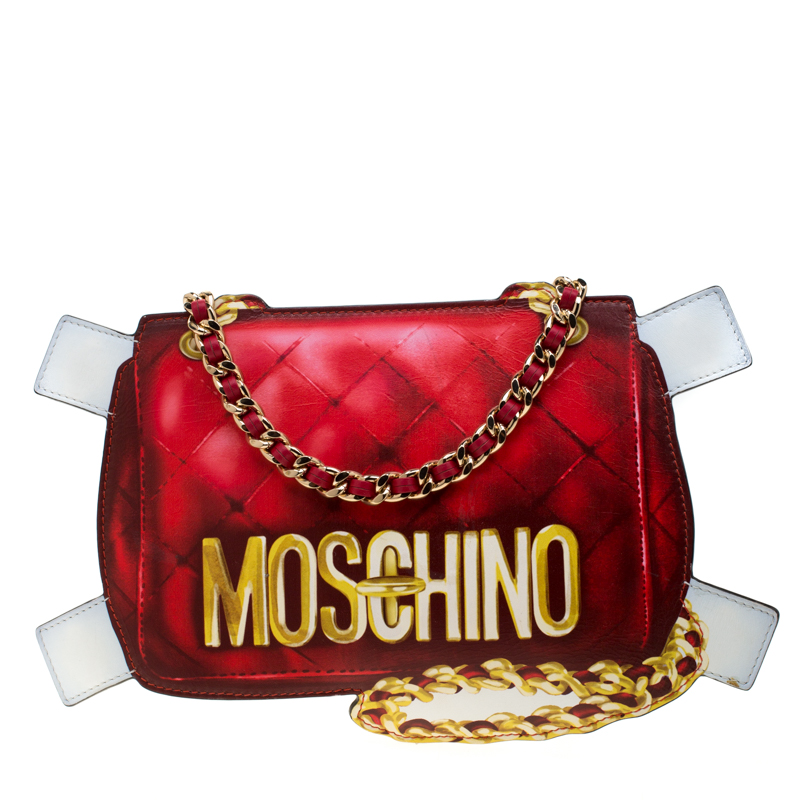 Moschino White/Red Leather Shoulder Bag