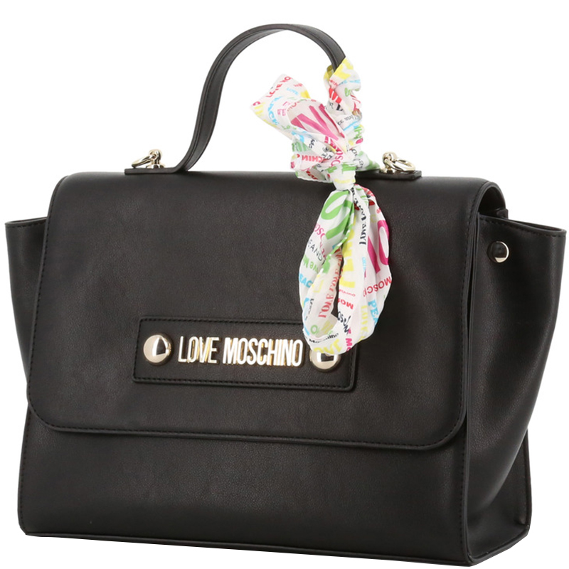 

Love Moschino Black Faux Leather Scarf Top Handle Bag