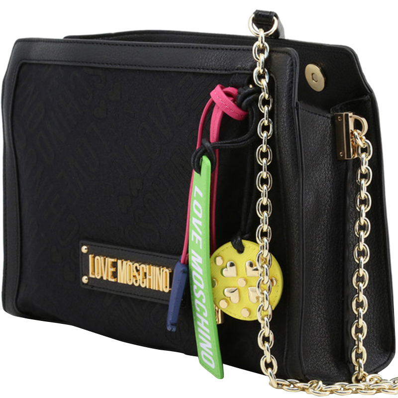 

Love Moschino Black Signature Canvas and Faux Leather Crossbody Bag