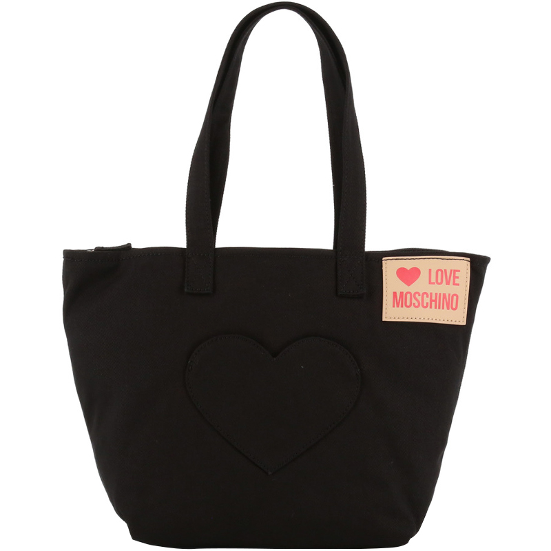 Pre Owned Love Moschino Black Fabric Love Applique Shoulder Bag
