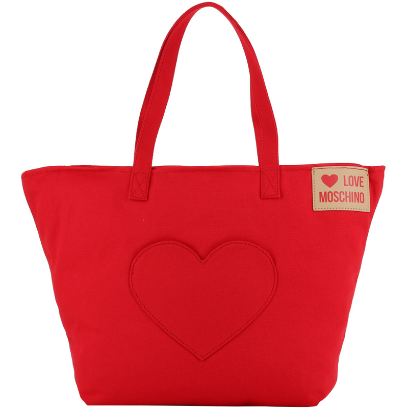Pre Owned Love Moschino Red Fabric Love Applique Shopping Tote
