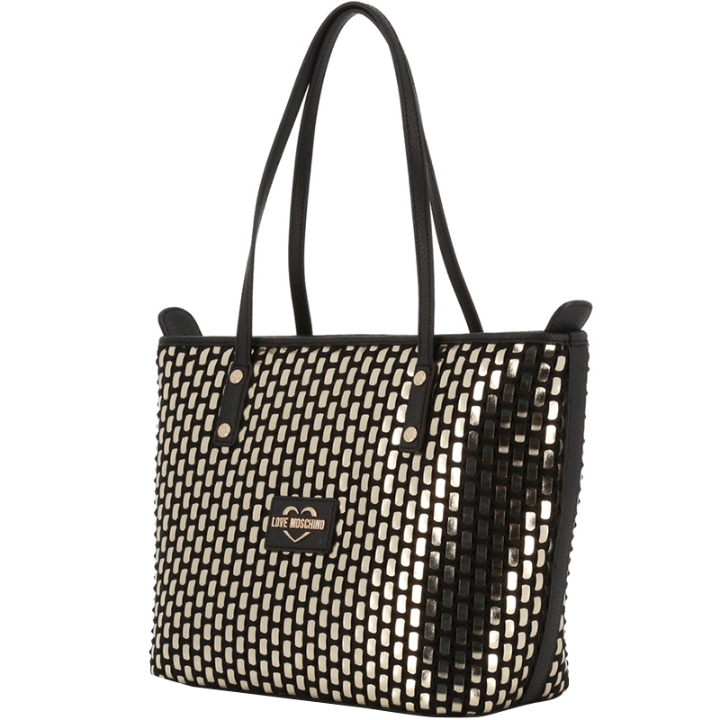 

Love Moschino Black and Silver Faux Leather Applique Tote