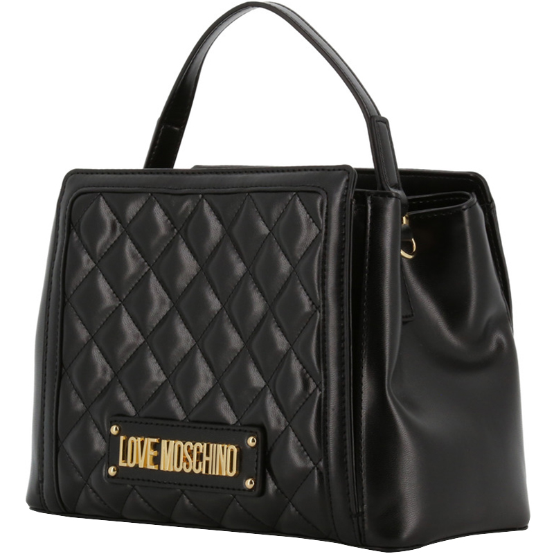 

Love Moschino Black Quilted Faux Leather Top Handle Bag