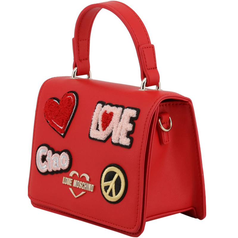 

Love Moschino Red Faux Leather Embellished Top Handle Bag