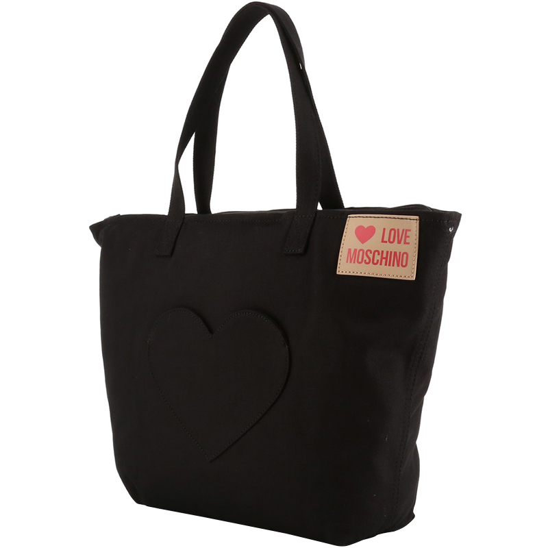 

Love Moschino Black Fabric Love Applique Shopping Tote