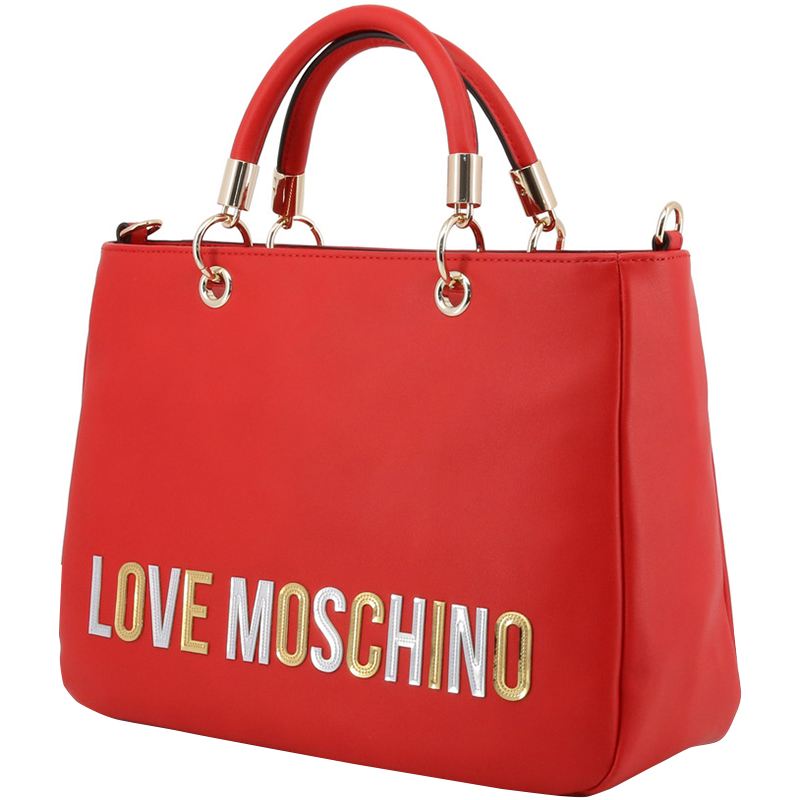 

Love Moschino Red Faux Leather Applique Top Handle Bag