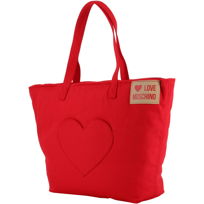 

Love Moschino Red Fabric Love Applique Shopping Tote