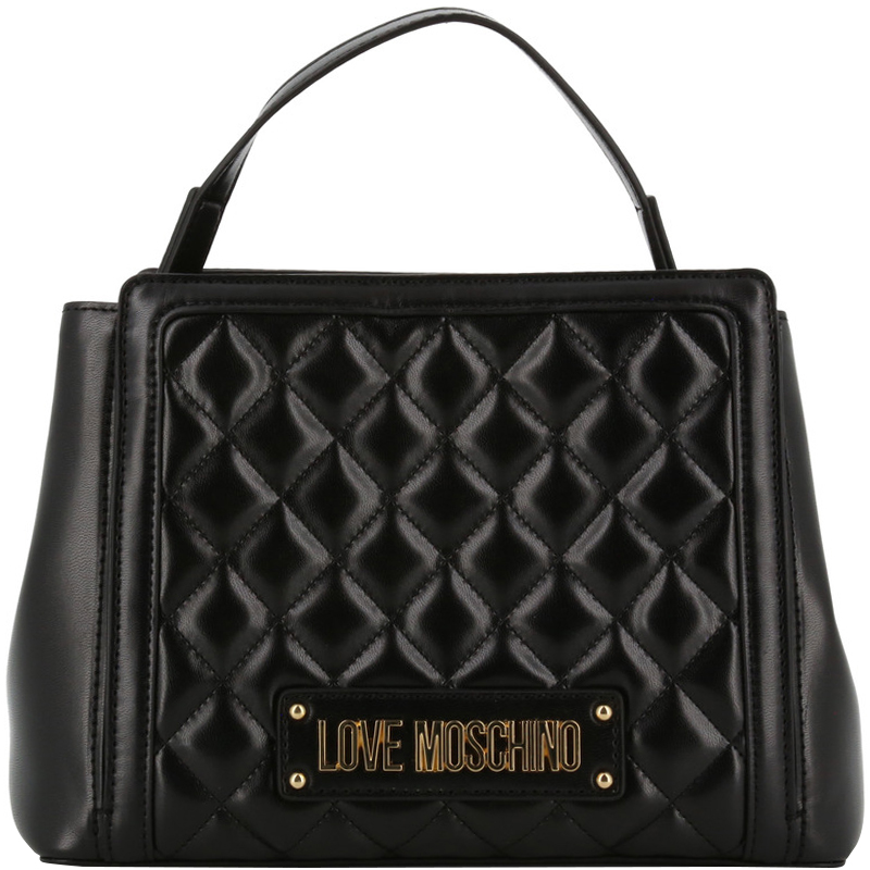 Pre Owned Love Moschino Black Quilted Faux Leather Top Handle Bag