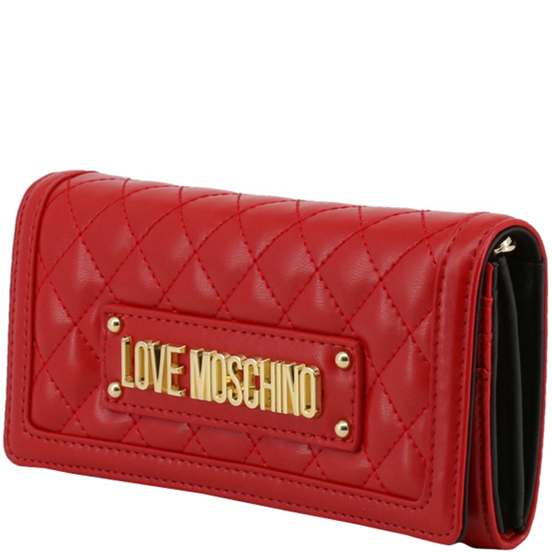 

Love Moschino Red Quilted Faux Leather WOC Clutch Bag