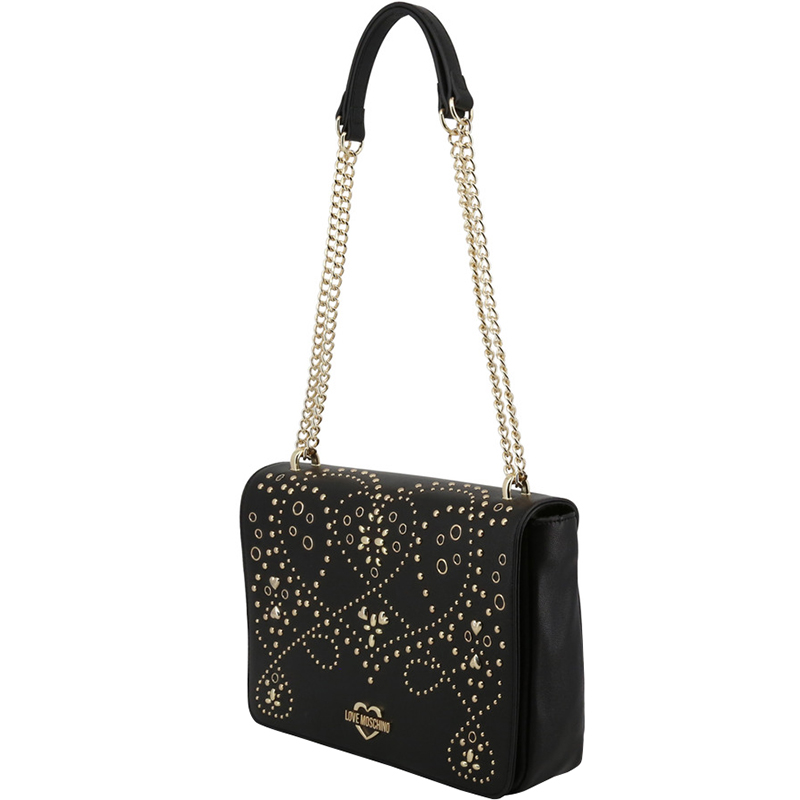 

Love Moschino Black Faux Leather Studded Chain Shoulder Bag